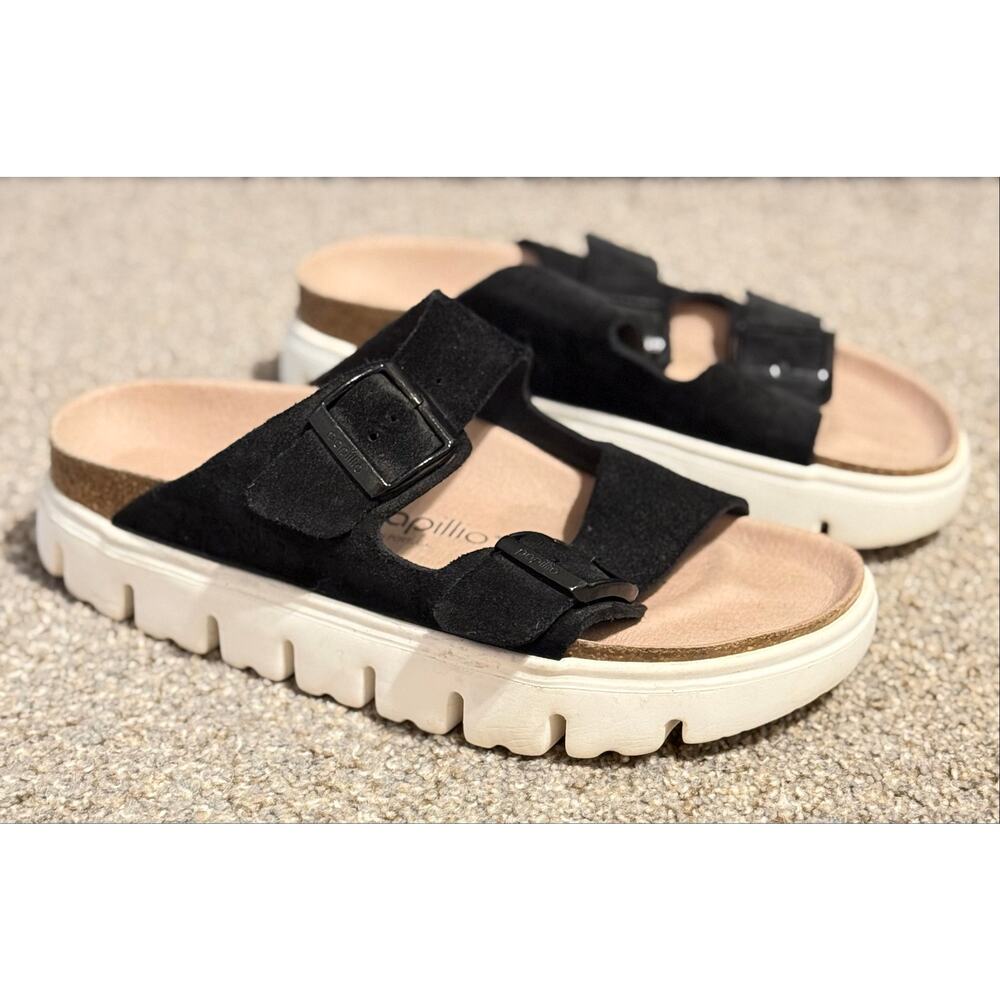Papillio by Birkenstock Black Suede Platform Slide Sandals EU 40 / US 9-9.5